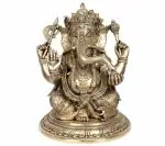Idol Collections Gold Brass Majestic Lord Ganesha, Laughing Buddha With Ingot Showpiece, 4 Inch