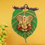 WELNO INTERNATIONAL, Metal Lord Ganesha on Leaf/Patta Wall Hanging Idol for Home Decor | Ganesh in Red Dhoti Wall Hanging Leaf Patta Decoration Showpiece.