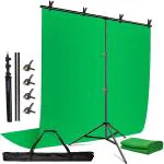 PICPRO Photography 9x6ft T-Shaped Background Stand Adjustable Support Photo Studio for Backdrops Green Screen (T-Stand + Green Cloth+ Clips)