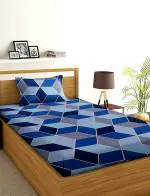 Decent Home Blue Microfiber Single Geometric Flat Bedsheet (228 x 152 cm)