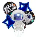 Krido Happy Birthday Astronaut Theme/Space Theme Birthday Decoration/Kids Birthday Foil Balloon/Robot Foil/Happy Birthday Round Balloon - Pack of 5