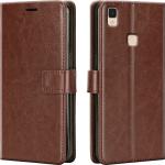 Tingtong Flip Cover Back Case for Vivo V3 Max | Leather Finish | Inbuilt Stand & Pockets | Wallet Style Flip Back Case Cover for Vivo V3 Max (Brown)