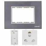 CONA Combo Set of STATUS-Switch, Socket and 3M Modular Plate- 9391-2 Way Modular Switch 16A White,9416-3Pin Universal 6/16A Socket White and 10503-Glassic 3M Modular Plate for Home,Office,Shop,etc
