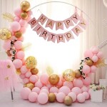 House of Banter 51pc Pastel Pink & Gold Birthday Decoration Kit for Girls/Boys/Adult / 1st Birthday - 50pc Multicolor Balloons, 1 Banner (51pc Golden & Pink Theme Birthday Decoration Items)