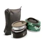 VAYA TYFFYN Camo Oval Shape Polished Stainless Steel Lunch Box for Kids with 2-Containers and Bagmat, 600 ml