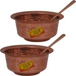 Shivshakti Arts Pure Copper Big Designer Bowl/Katori With Steel Copper Dessert Spoon(Vol-250 ml Each)::Set Of 2 Copper Serving Bowl (Brown, Pack of 2)