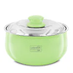 CLASSIC ESSENTIALS High Grade Double Walled Stainless Steel Tripot Belly Hotcase Dish Server with Lid 3000ml (Green, Pack of 1)