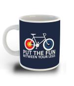 Whats Your Kick Put The Fun Bitween Your Legs Quotes Printed With Dark Blue Background Printed White Ceramic Coffee Mug 325 ML