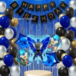House of Banter Bat superhero Theme Birthday Decoration Set for Kids Birthday- 68Pc - 60 Balloons, 1 Bat superhero Foil Balloons set of 5, 1 Banner, 2 Blue Curtains ( Bat superhero Birthday Theme Decorations for Boys / Kids Party / Adults )