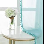 Urban Space Linen Textured Sheer Curtain for Door , Readymade Curtain with Rod Pocket , Set of 2 Curtains - Aqua Blue with pom pom ( Door -7 feet x 4 feet )