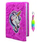 AMB Unicorn Theme Beautiful Fur Diary & Feather Pen for Birthday Gifts for Kids (Fur Diary & Pen Multicolor)