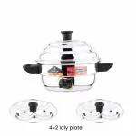 Eurostyle Royal 8 Idli Pot with Encapsulated Sandwich Bottom Stainless Steel, Idli, Idiyappam, Dhokla & Vegetable Steamer, 2 in 1, 2 Idly Plates (8 idlis), 1 Steamer (Stainless Steel EUS_Royal_SB_E_8_Standard)