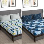 Story@Home 180 TC Microfiber Double Bedsheet (Combo Pack of 2 Bedsheet with 4 Pillow Cover) White & Blue|Multicolor
