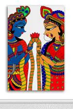 Tamatina Multicolor Kalamkari Art Radha Krishna Forever Traditional Art Canvas Painting - 13X9 Inch