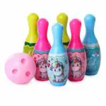 EDPLAY Unicorn Bowling Set for Kids, Unicorn Design Bowling Game 6 Pin set with 1 Hand-Grip Ball, Plastic Play Set Box for Kids Age 2-10, For Gifting, Indoor and Outdoor Play.