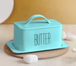 Classyo Metal Butter Dish with Lid, Butter Storage Box for Fridge- Butter Container- Butter Box 500g with Lid (Aqua)