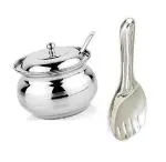 BLUE WONDER Stainless Steel Multipurpose Ghee Pot/Pickle Container with Spoon With Stainless Steel Rice Palta Spoons and (Multicolour, Pack of 2)