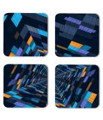 Whats Your Kick Pattern Design Blue 3D Design Printed Set of 4 Coaster With Metal Stand