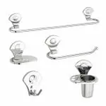 BUMBERELL Set of 5 Stainless Steel Bathroom Accessories and Fittings Towel Rod/Bars + Soap Dish+ Toothbrush/Tumbler Holder and Towel Ring/Napkin Holder+ Robe Hook