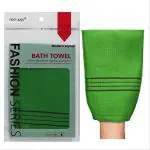 WBC WORLDBEAUTYCARE Body Scrubber Exfoliator Mitt for Use at Shower or Bath - Korean Towel | Italy Towel | Exfoliating Gloves - Body Scrubber for Bathing - Strawberry Skin Solution Korean Towel (Green) Pack of 2