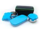 Siya Shine 3 Containers Stainless Steel Lunch Box (2 Bowl and 1 Rice Tray) - Tiffin Box with Bag for Office use, School use, college use, Student, Women, Men. Color Blue.