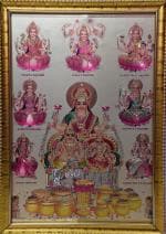Gugan's Hindu Goddess Lakshmi Ji With Dhan Kuber Engineered Wood Photo Frame | Color - Gold (13x9 inch) | Goddess Lakshmi Ji & Dhan Kuber With Gold Coin Photos in One Frame For Pooja Room, Temple, Mandir