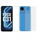 Kite Digital Xiaomi Poco C31 Back Screen Protective Film Carbon Fiber Skin Transparent Sticker + Transparent Tempered Glass Screen Protector with Full Screen Coverage [Except Edges]