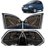 Kingsway Car Magnetic Sun Shades Curtains for Hyundai Santro Xing, Model Year : 2003 - 2018, Half Cut in Front Window, Color : Black, Cotton Mesh, Complete Set of 4 Piece