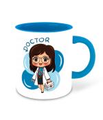 Whats Your Kick Doctor Theme Cartoon Girl Doctor Design Printed Sky Blue Ceramic Coffee and Tea Mug 325 ML