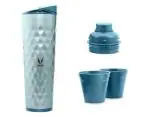VAYA DRYNK Blue Thermos 3 in 1 Water Bottle Stainless Steel Tumbler with Lid and Cups 600 ml