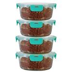 Allo FoodSafe 930ml Glass Food Storage Container with Break Free Detachable Lock , 450C Oven Safe Microwave Safe , High Borosilicate , Leak Proof , Set of 4 Round Containers