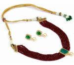 Gyaan Jewels Handmade Gold Plated Alloy Earring and Necklace Set Green, Maroon (Women, Girls) Free Size
