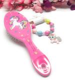 Preili's Multicolor Combo Unicorn Hair Brush With Cute Bracelet For Girls