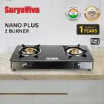 SURYAVIVA Nano Plus 2B bk Toughened Glass 2 Cast Iron Burner Gas Stove(Manual Igniton, Black)