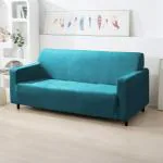HOKIPO 200 GSM Premium Velvet Series Elastic Sofa Cover 3 Seater, Turquoise (AR-4738-TRQ)