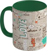Shieldsmore Ceramic Designer Printed Coffee Cup/Mug For Gift | Dark Green Ceramic Coffee Mug (325 ml)