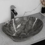 Plantex Ceramic Basin for Bathroom/Table Top Ceramic Basin/Washbasin for Bathroom - (BOAT-NS-BLACK-Marble Finish)