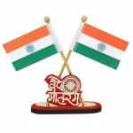 VOILA Indian National Flag Stand with Vande Mataram Logo for Car Dashboard, Home Table, Office Desk(Set of 2)