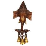 Aesthetic Decors Wall Hanging Three Diya Oil Lamp in Nepali Orange Showpiece