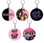 VJAYSH Gift Shop Black Pink Round Shape Keychain With Black Pink And Logo Multicolor Office Supplies