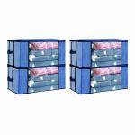 CRAFTY CRAFT Foldable Underbed Storage Bag Wardrobe Organizer Blanket Storage Bag for Comforter Blanket Cover Saree Clothing Bedding with Transparent Window and Side Handles-(Set of 4 Blue)