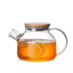 JNSM Glass Teapot with Bamboo Lid, Glass Tea Kettle 1 Litre Stovetop Safe, Blooming & Loose Leaf Teapot Completely Safe to use on Gas Stove (1000ML Kettle)