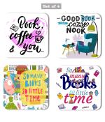 Whats Your Kick Books Reading Book Coffee And You Quotes Printed Set of 4 Coaster With Metal Stand