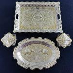 MADHULI Traditional Silver Combo Set Of Serving Tray With Mukhwas Box Dry Fruit Tray 33.5 x 25.5 x 2.5 cm