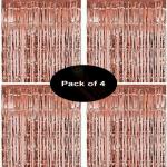Propsicle 4 pcs 4ft x 6ft Rose Gold Metallic Tinsel Fringe Foil Curtains Anniversary, Birthday, Bachelorette, Baby Shower Party Decoration - Pack of 4