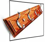 Hanger Hook Aelishq Wooden Wall Hook Hanger Hi Gloss - Natural Teak Wood & 4Chrome Finish Pin | Decorative & Heavy-Duty | for Hanging Cloth/Shirt/Towel/Bag/Coat | Room Bathroom Door Hook Hanger-Home Decor