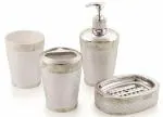 Liza 4 Pieces Classy Bathroom Set - Dispenser, soap Dish, Tray, Brush Paste Holder, Luxury Bath Accessories Set of 4 (Classy) (Darwin Silver)