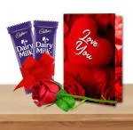 Midiron Valentine's Day Chocolate Gift Hamper| Gift for Girlfriend, Wife, Husband, Boyfriend |Chocolate Gift Combo |Beautiful Gift for Valentine, Birthday, Anniversary| 2 Dairy Milk Chocolates with Artificial Rose, Greeting Card