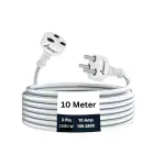 AMSTER 10 Meters Heavy Duty Long Wire Cord, Single Outlet Socket, 10A Expandable Electric Extension, Extension Board, 3 Pin Plug Extension Cord for Indoor Outdoor Use (10M/White)-1PCS