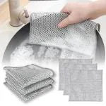 KRIJAM Kitchen Cleaning Wire Cloth Microfiber Double Layer Scrubber Pad Reusable Mesh Cloths for Cleaning ScrupPad